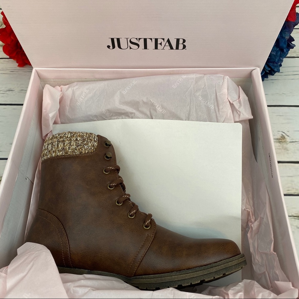 Brown Sweater Cuff Lace Up Ankle Boot - Picture 14 of 15